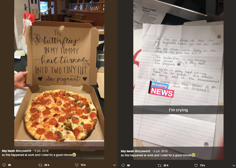 [INSOLITE] Pour annoncer sa grossesse, elle fait appel à... un livreur de pizzas !
